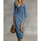 💎50% OFF! 💎 Women's Long Sleeve V-Neck Maxi Dress – Soft Fabric, Bodycon Fit & Elegant High Slit 👗✨