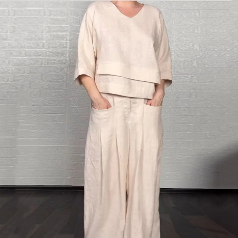 💝New Spring Styles💝Irregular Hem Cotton Linen Short Sleeve Casual 2-Piece Set