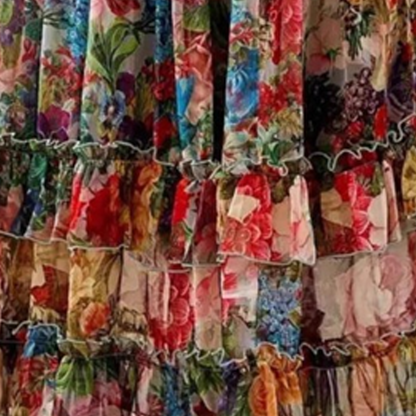 Romantic V-Neck Lantern Sleeve Floral Dress