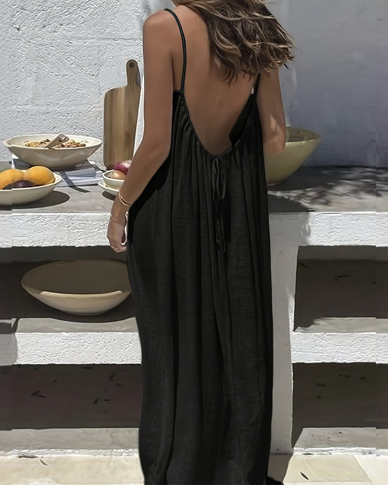 🎉 LIMITED TIME 50% OFF! 💃 Chic Backless Spaghetti Strap Dress for Women – 50K+ Sold! Soft Rayon-Modal Blend & Adjustable Straps 🌴