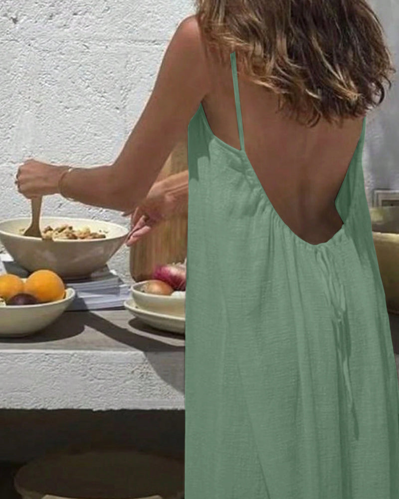🎉 LIMITED TIME 50% OFF! 💃 Chic Backless Spaghetti Strap Dress for Women – 50K+ Sold! Soft Rayon-Modal Blend & Adjustable Straps 🌴