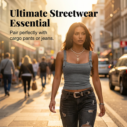 🥳 SUMMER HOT SALE 💞 Women's Adjustable Buckle Ribbed Tank – Edgy Y2K Style & Perfect Fit ✨
