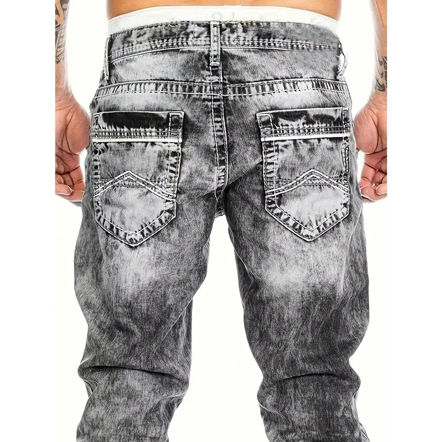 🔥 Men's Fashion Creative Stretch Denim Jeans – Minimalist Style, Perfect for Summer & Emo-Inspired Look 💙