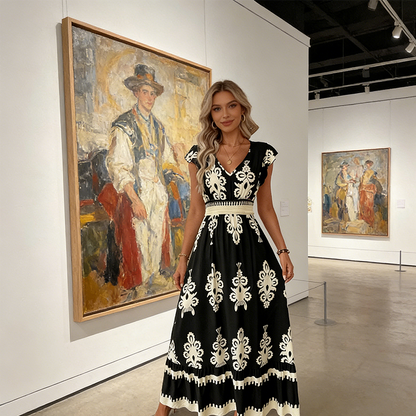 👗New arrival 50% OFF!🏖️Women's V-Neck Baroque Print Flowy Maxi Dress