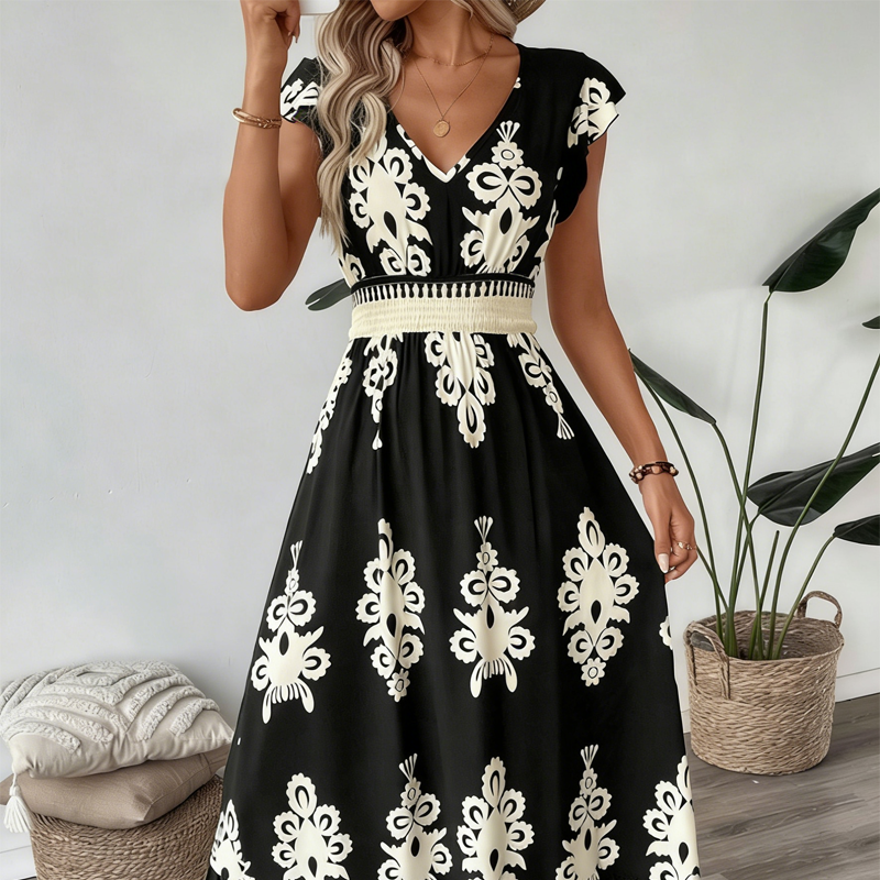 👗New arrival 50% OFF!🏖️Women's V-Neck Baroque Print Flowy Maxi Dress