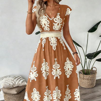👗New arrival 50% OFF!🏖️Women's V-Neck Baroque Print Flowy Maxi Dress