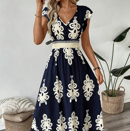 👗New arrival 50% OFF!🏖️Women's V-Neck Baroque Print Flowy Maxi Dress