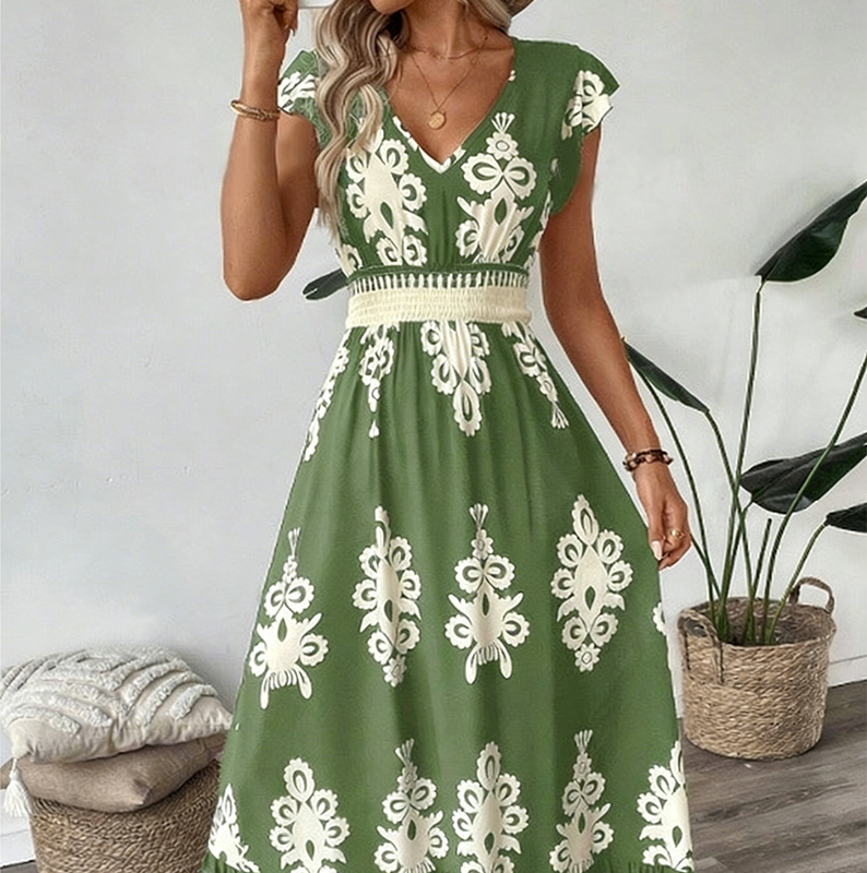 👗New arrival 50% OFF!🏖️Women's V-Neck Baroque Print Flowy Maxi Dress