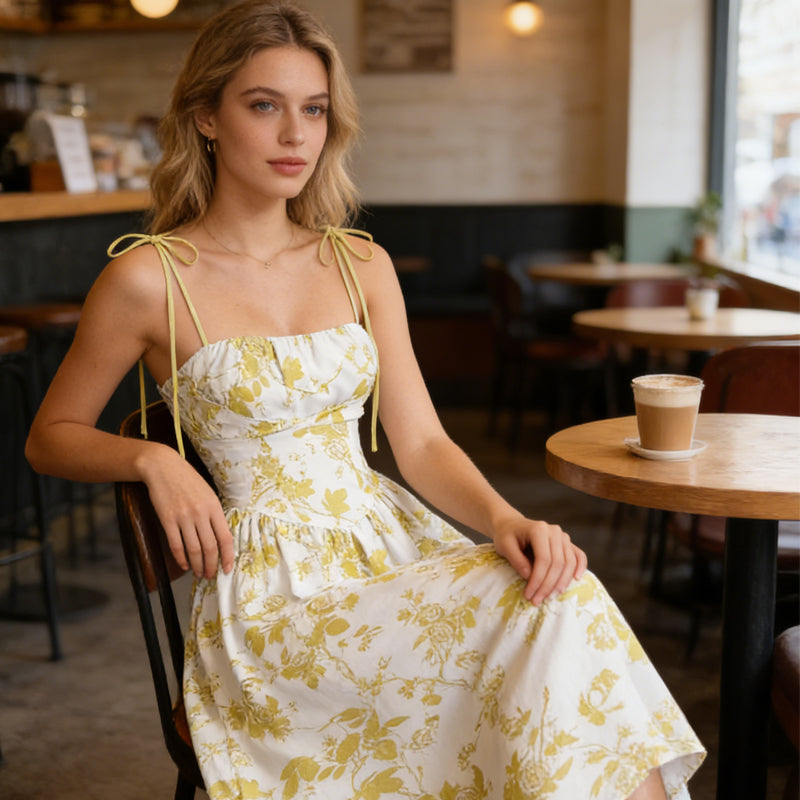 🌷Special Price Only ￡16.99!!🌷Women's Floral Print Tie-Strap Midi Dress