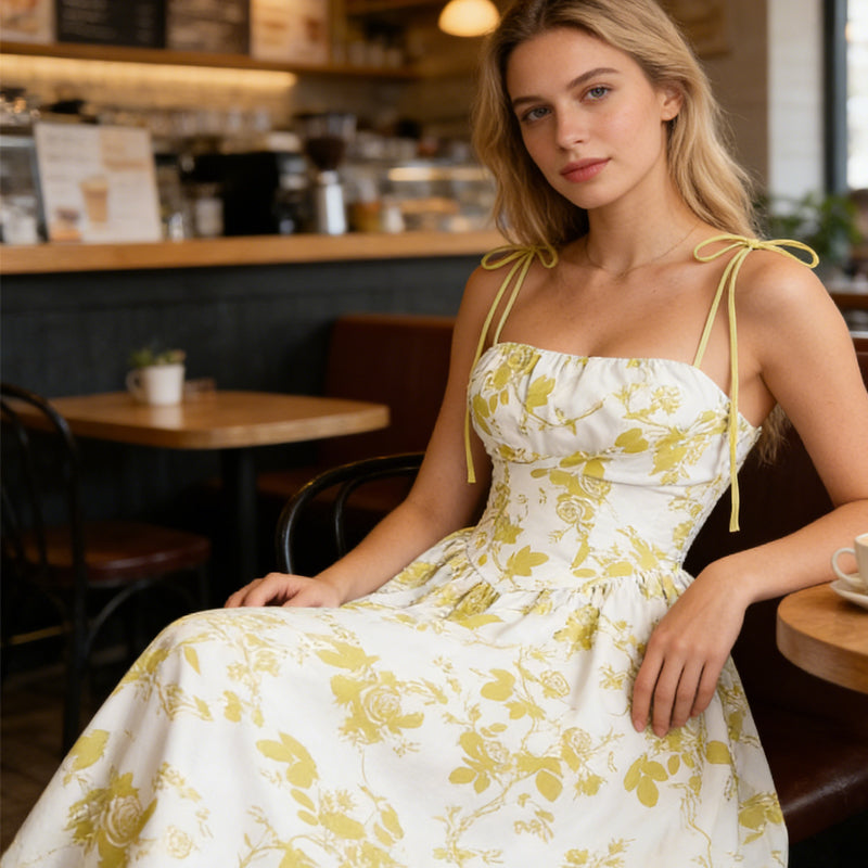 🌷Special Price Only ￡16.99!!🌷Women's Floral Print Tie-Strap Midi Dress