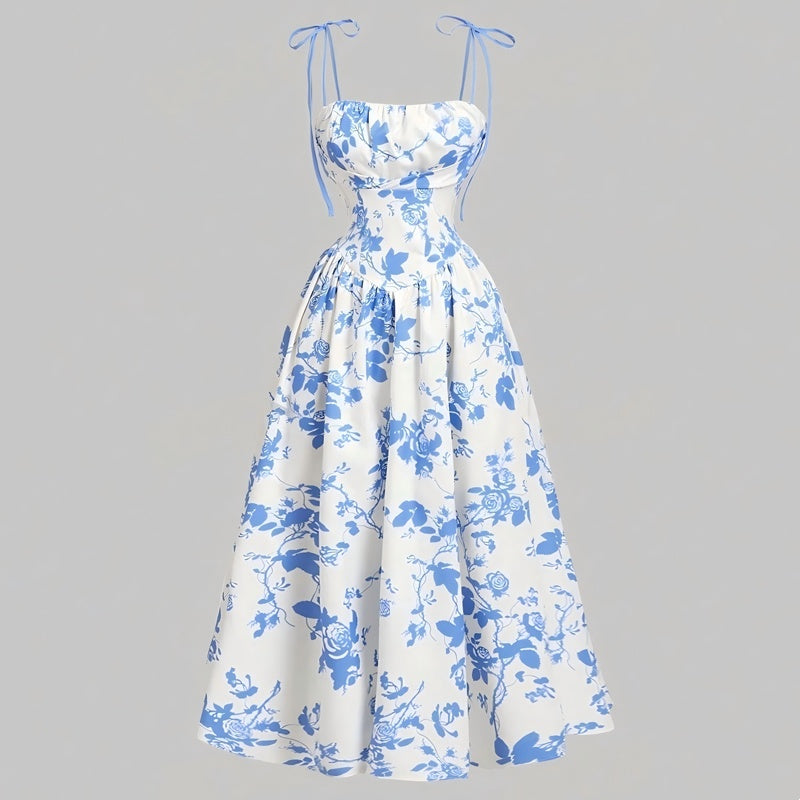 🌷Special Price Only ￡16.99!!🌷Women's Floral Print Tie-Strap Midi Dress
