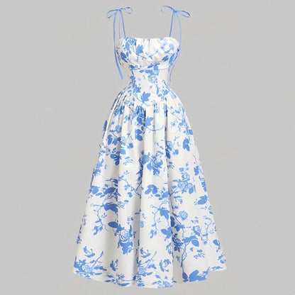 🌷Special Price Only ￡16.99!!🌷Women's Floral Print Tie-Strap Midi Dress