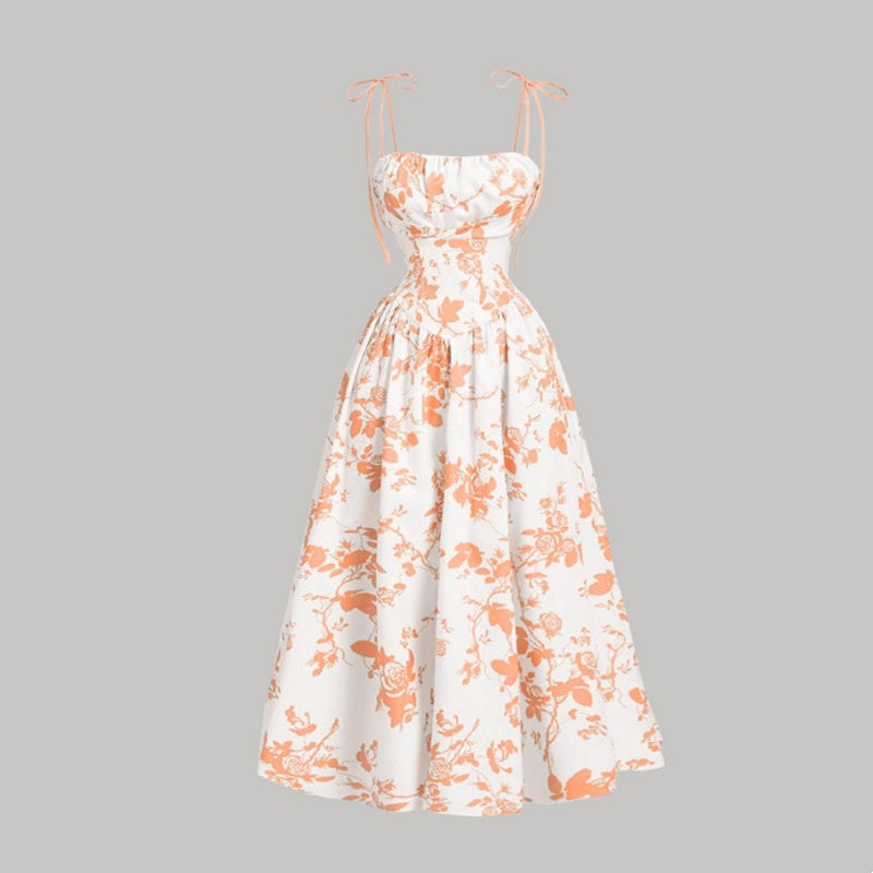 🌷Special Price Only ￡16.99!!🌷Women's Floral Print Tie-Strap Midi Dress