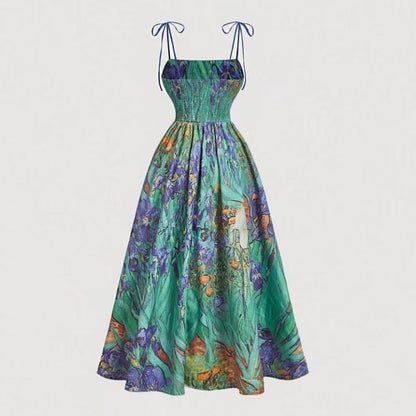 🌷Special Price Only ￡16.99!!🌷Women's Floral Print Tie-Strap Midi Dress