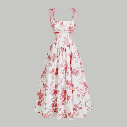 🌷Special Price Only ￡16.99!!🌷Women's Floral Print Tie-Strap Midi Dress