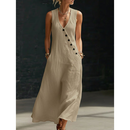 📢📢30% OFF !!!⏰Women's Sleeveless V-Neck Maxi Dress with Pockets
