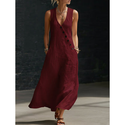 📢📢30% OFF !!!⏰Women's Sleeveless V-Neck Maxi Dress with Pockets