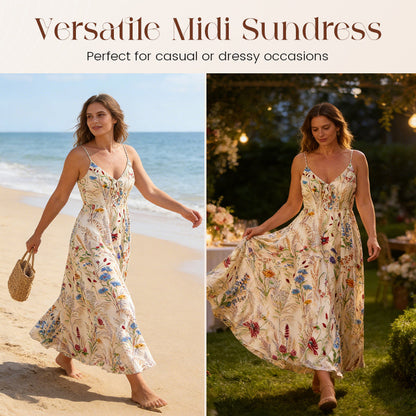 Women's Boho Floral-Print Spaghetti Strap Cami Dress, Fashion Casual A-Line Dress for Beach Holiday Vacation, Perfect for Summer