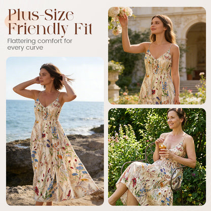 Women's Boho Floral-Print Spaghetti Strap Cami Dress, Fashion Casual A-Line Dress for Beach Holiday Vacation, Perfect for Summer
