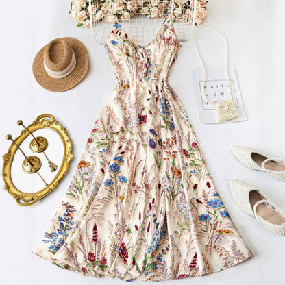 Women's Boho Floral-Print Spaghetti Strap Cami Dress, Fashion Casual A-Line Dress for Beach Holiday Vacation, Perfect for Summer