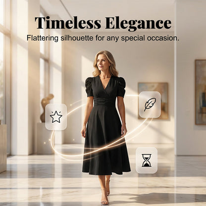 👗 2026 Sale — Over 39 400 Sold!💐 Elegant V‑Neck High Waist Dress with Puff Sleeve
