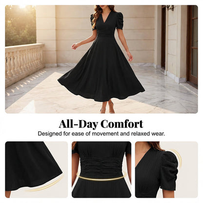 👗 2026 Sale — Over 39 400 Sold!💐 Elegant V‑Neck High Waist Dress with Puff Sleeve