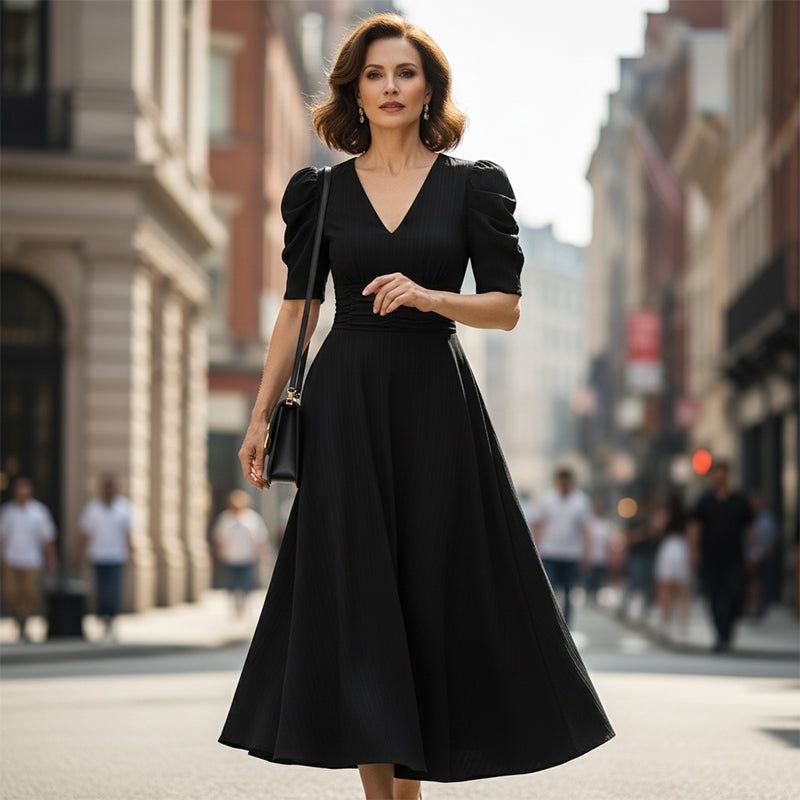 👗 2026 Sale — Over 39 400 Sold!💐 Elegant V‑Neck High Waist Dress with Puff Sleeve