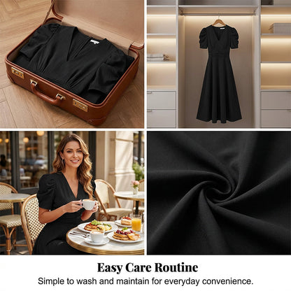 👗 2026 Sale — Over 39 400 Sold!💐 Elegant V‑Neck High Waist Dress with Puff Sleeve