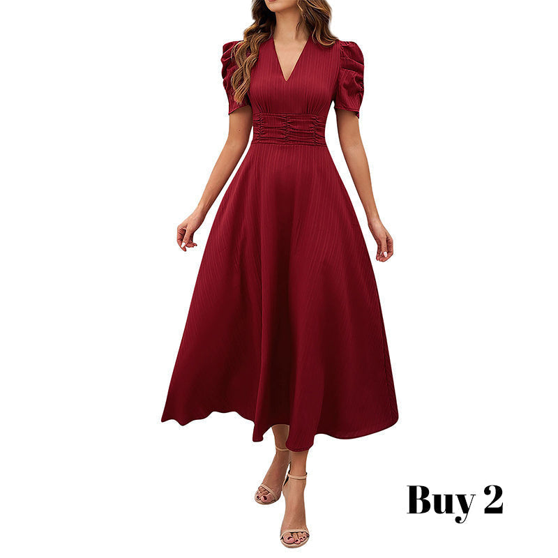 👗 2026 Sale — Over 39 400 Sold!💐 Elegant V‑Neck High Waist Dress with Puff Sleeve