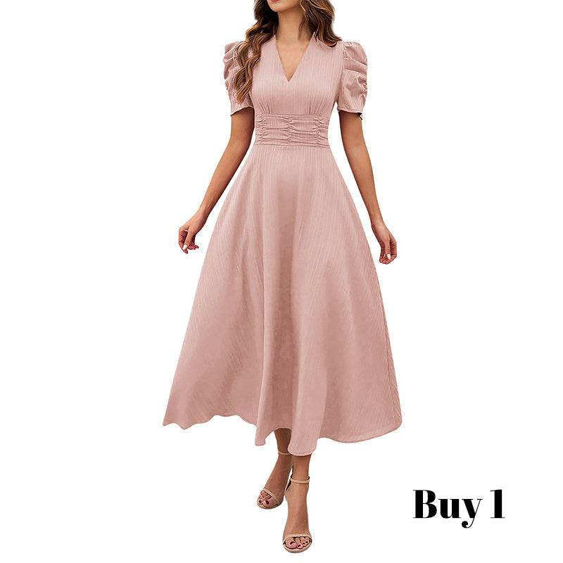 👗 2026 Sale — Over 39 400 Sold!💐 Elegant V‑Neck High Waist Dress with Puff Sleeve