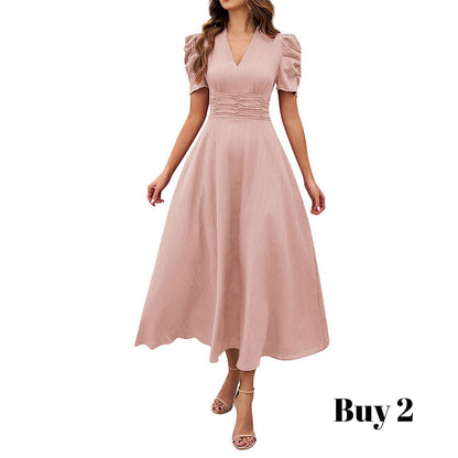 👗 2026 Sale — Over 39 400 Sold!💐 Elegant V‑Neck High Waist Dress with Puff Sleeve
