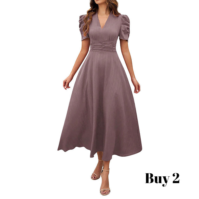 👗 2026 Sale — Over 39 400 Sold!💐 Elegant V‑Neck High Waist Dress with Puff Sleeve