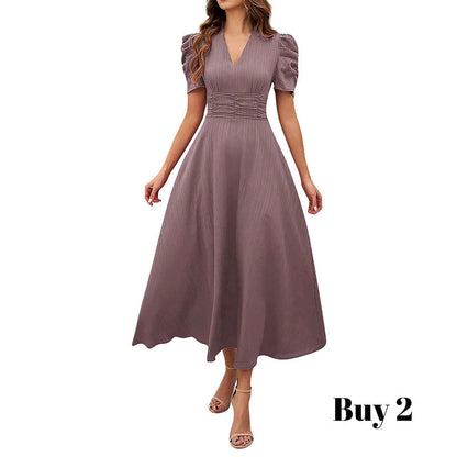 👗 2026 Sale — Over 39 400 Sold!💐 Elegant V‑Neck High Waist Dress with Puff Sleeve