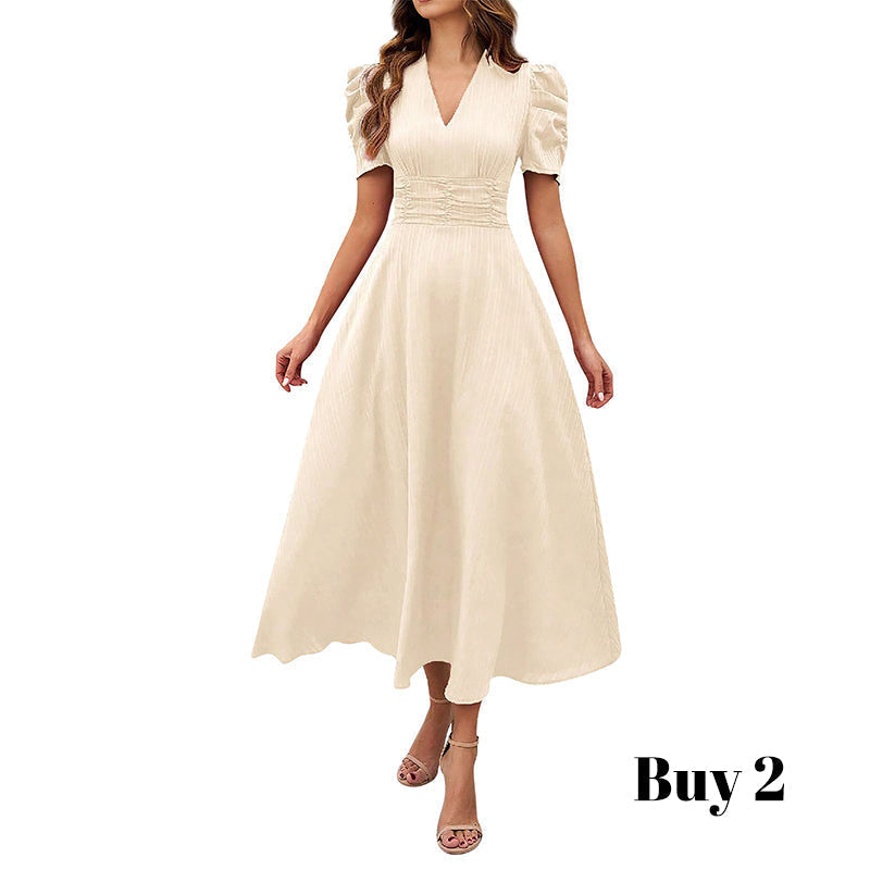 👗 2026 Sale — Over 39 400 Sold!💐 Elegant V‑Neck High Waist Dress with Puff Sleeve