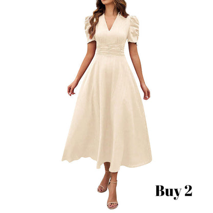 👗 2026 Sale — Over 39 400 Sold!💐 Elegant V‑Neck High Waist Dress with Puff Sleeve