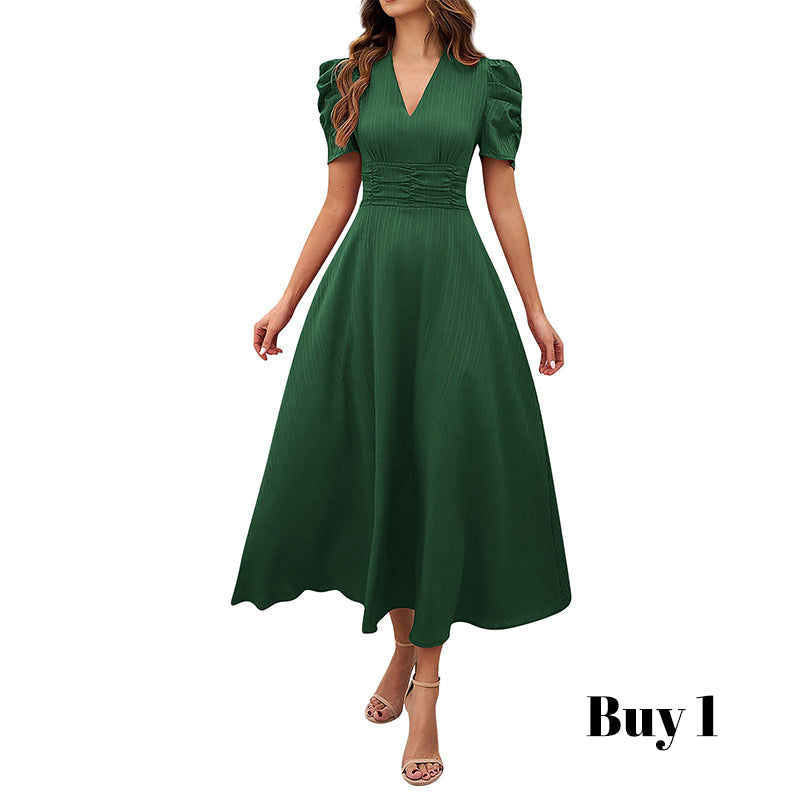 👗 2026 Sale — Over 39 400 Sold!💐 Elegant V‑Neck High Waist Dress with Puff Sleeve
