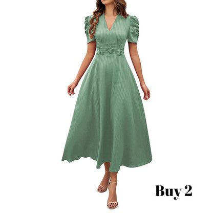 👗 2026 Sale — Over 39 400 Sold!💐 Elegant V‑Neck High Waist Dress with Puff Sleeve