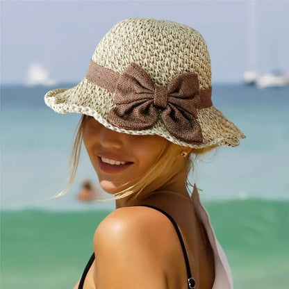 🎀 Hot Sale 50% OFF👒 | Straw Hat with Retro Bow – Foldable & Breathable for Summer