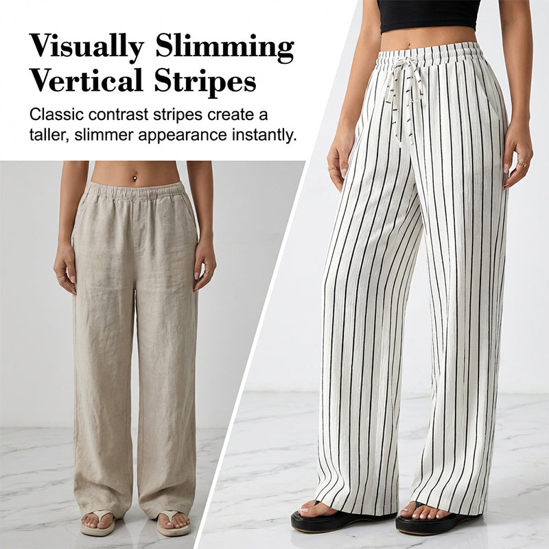 ✨2026 Collection at 50% OFF & BUY 2 FREE SHIPPING🎁Women's Striped Drawstring Wide-Leg Pants