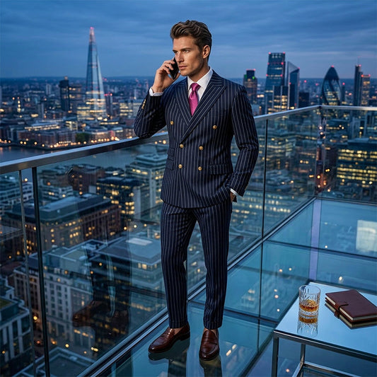 Men's Double-Breasted Pinstripe Suit Set