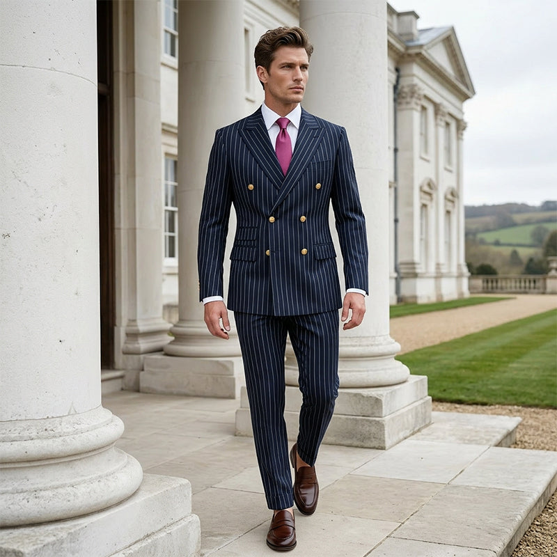 Men's Double-Breasted Pinstripe Suit Set