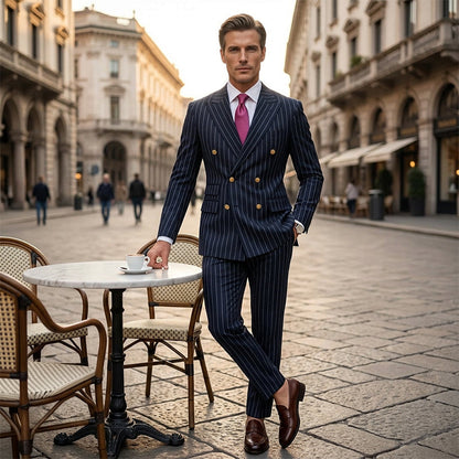 Men's Double-Breasted Pinstripe Suit Set