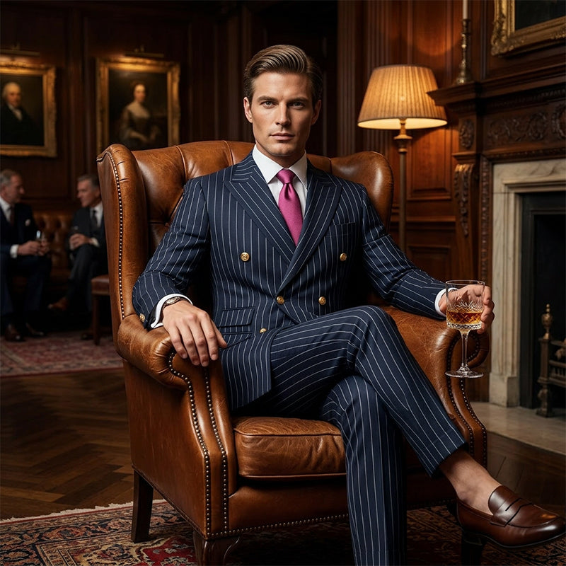 Men's Double-Breasted Pinstripe Suit Set