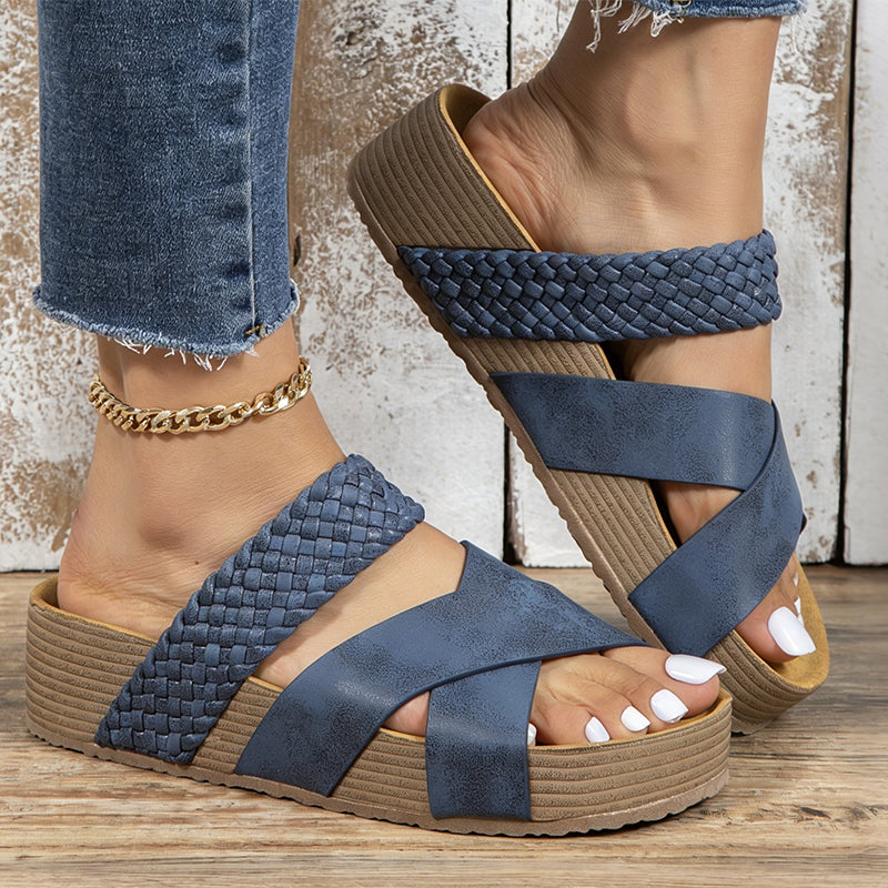 👡 50% OFF NOW! 🔥 Women's Criss-Cross Woven Strap Wedge Sandals – Comfortable, Stylish & Perfect for Summer Days ☀️