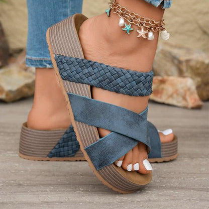 👡 50% OFF NOW! 🔥 Women's Criss-Cross Woven Strap Wedge Sandals – Comfortable, Stylish & Perfect for Summer Days ☀️