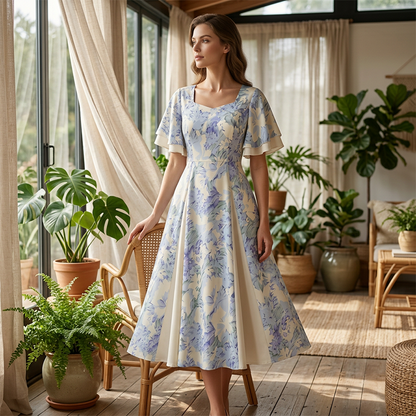 🔥Hot Sale Offers-Ethereal Flutter Sleeve Fit-and-Flare Dress