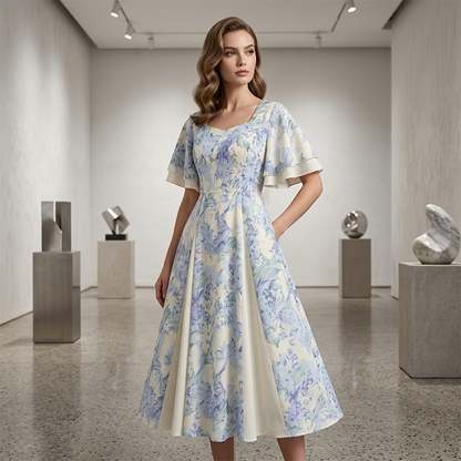 🔥Hot Sale Offers-Ethereal Flutter Sleeve Fit-and-Flare Dress