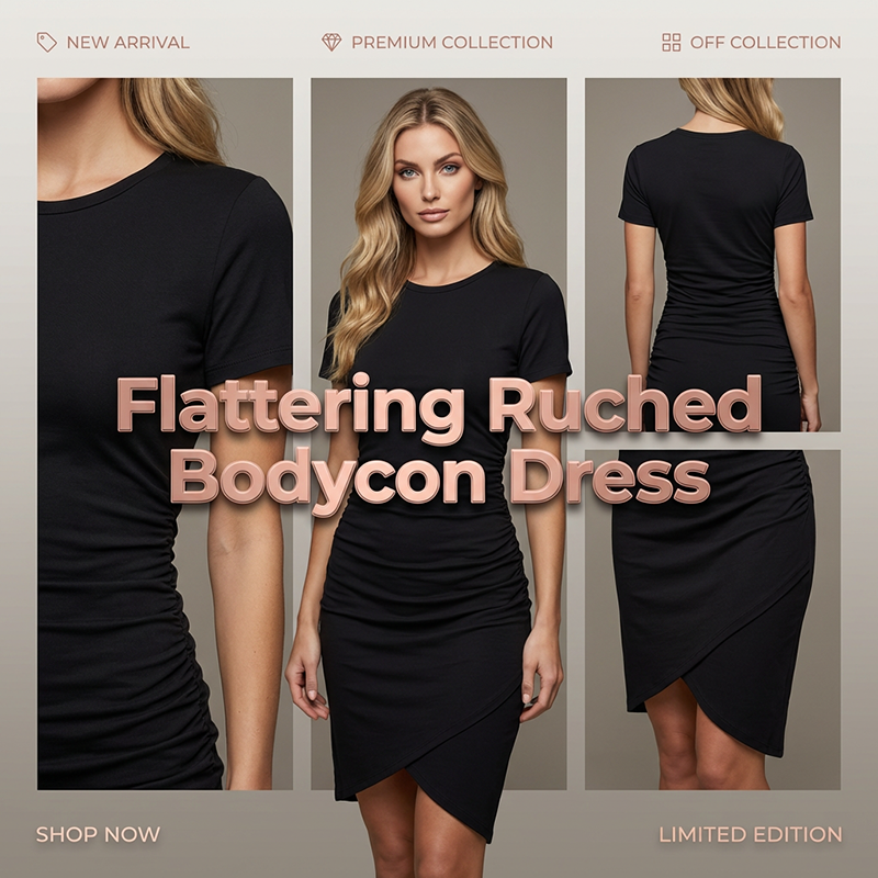 👗 50% OFF NOW! 🔥 Women's Short Sleeve Ruched Bodycon T-Shirt Dress – Flattering Fit, Soft Stretch Fabric & Perfect for Day or Night 💃