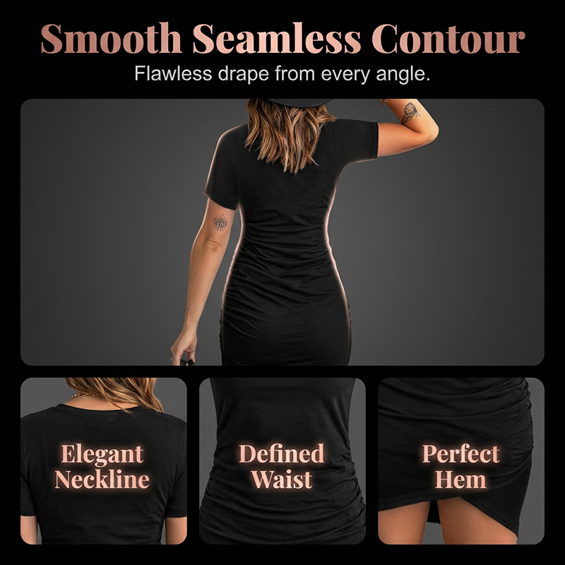 👗 50% OFF NOW! 🔥 Women's Short Sleeve Ruched Bodycon T-Shirt Dress – Flattering Fit, Soft Stretch Fabric & Perfect for Day or Night 💃