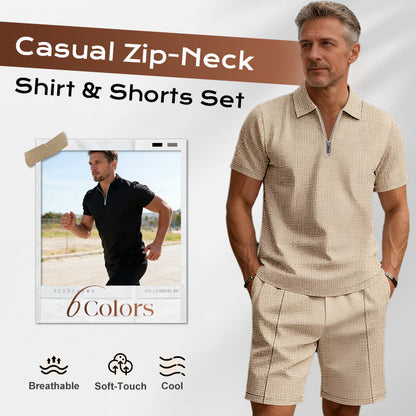 📢📢30% OFF !! ⏰Summer Casual Zip-Neck Shirt & Shorts Set